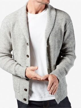 Line of Trade The Dockside Shawl Shetland Wool Cardigan medium ash gray grandpa
